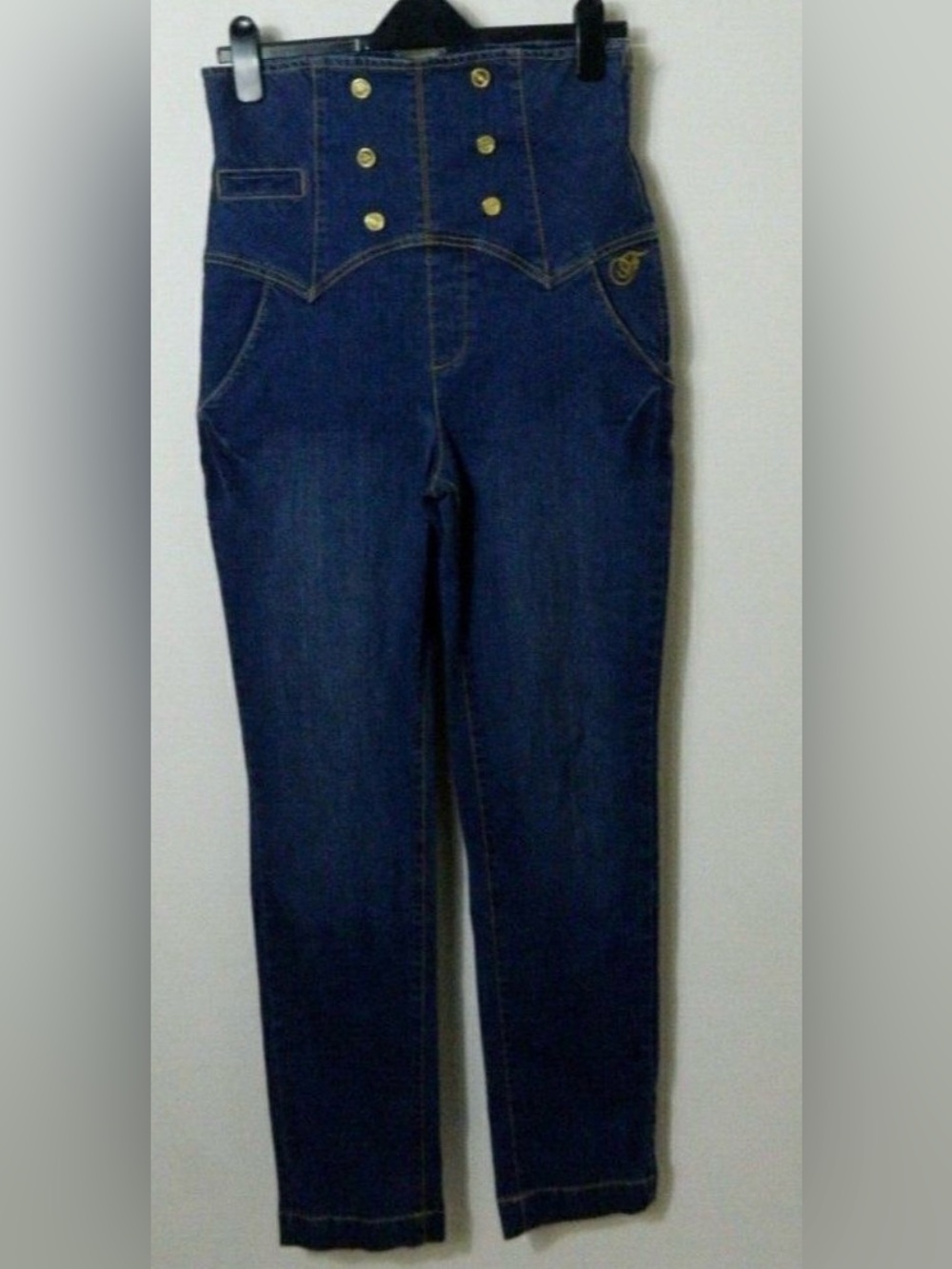 High-Waist Straight Leg Jeans in Dark Blue